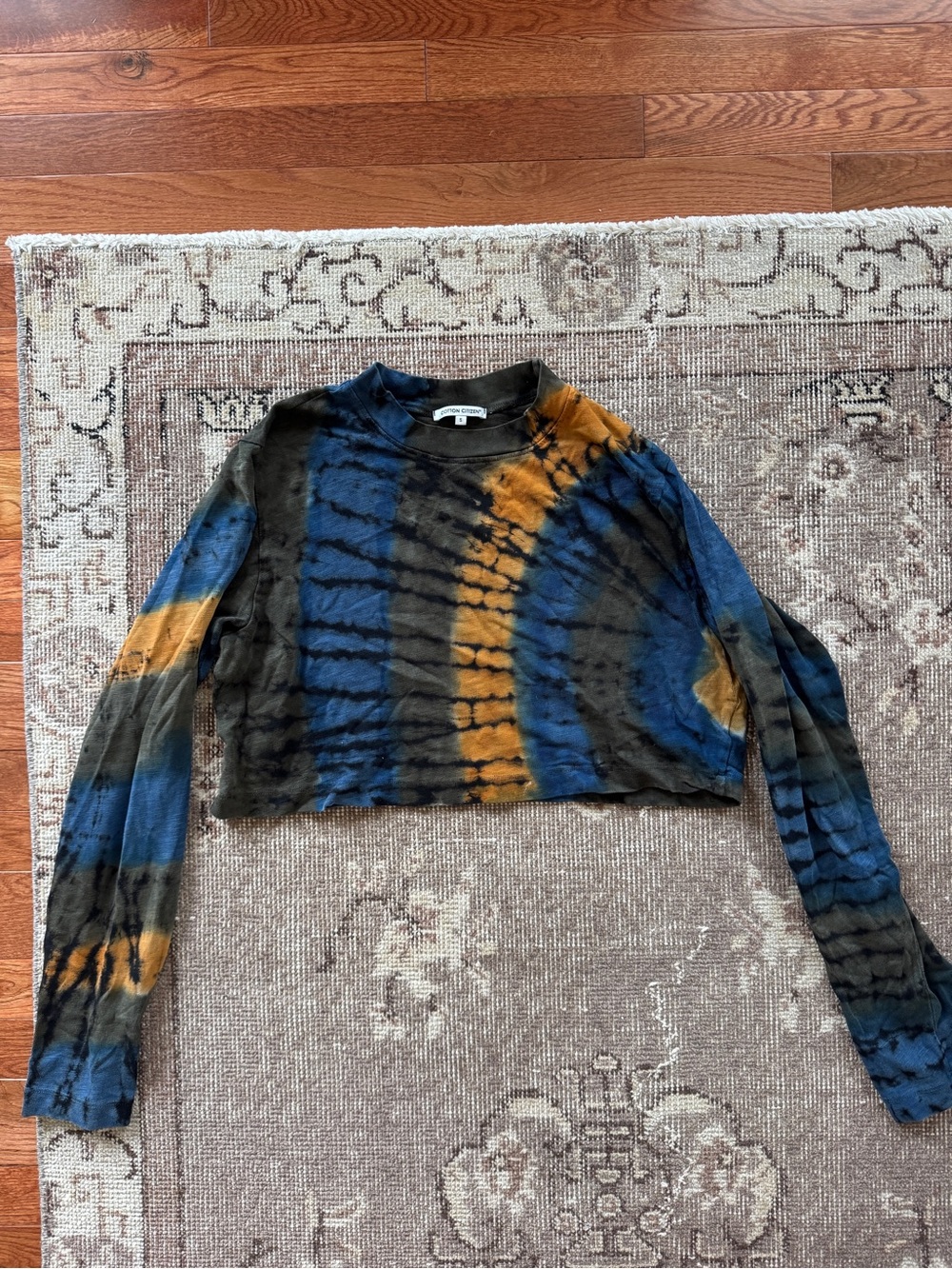 Cotton Citizen Tie-Dye Cropped Long Sleeve Top in Blue, Black & Mustard